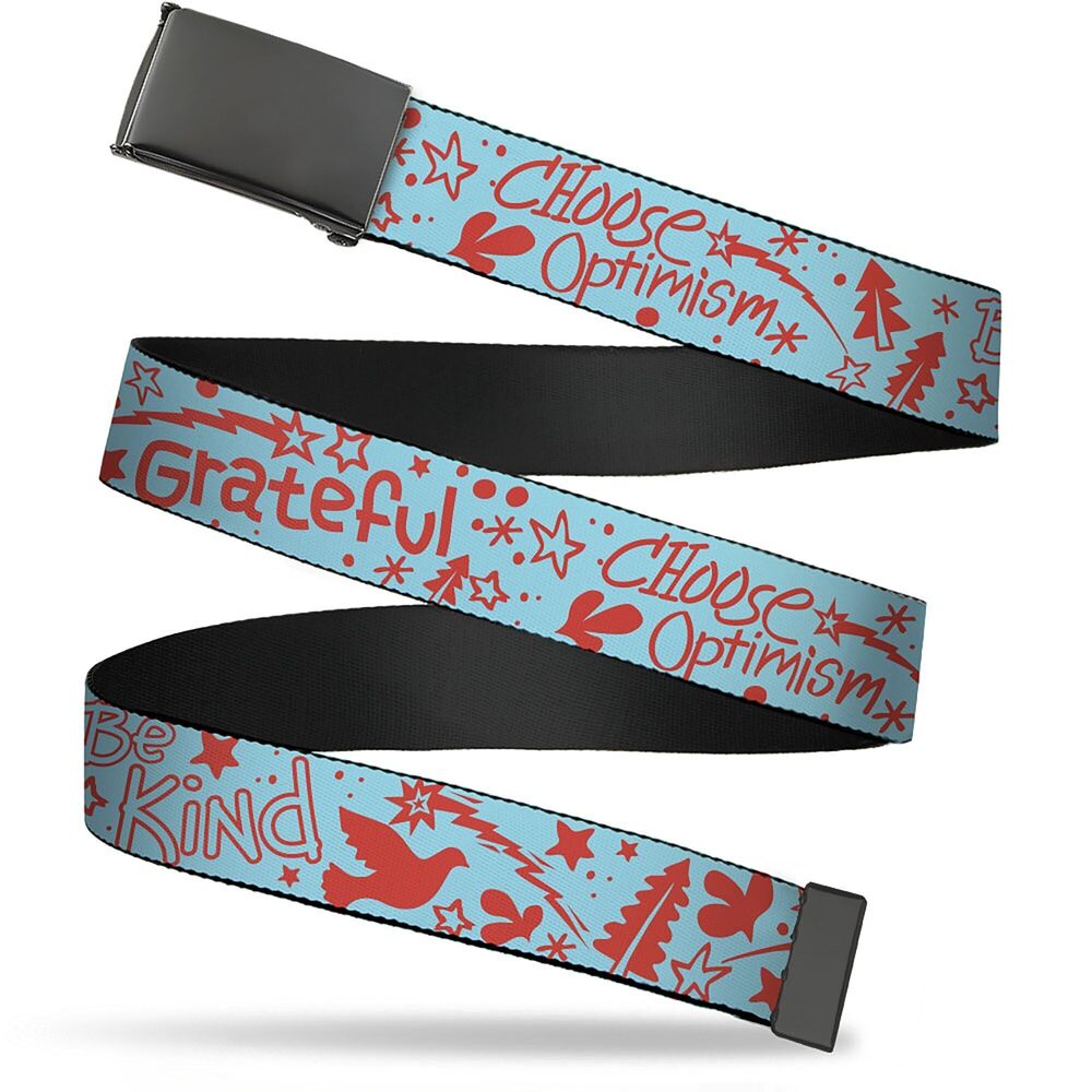 5609 Belt Flip Web Belt Grateful Optimism Be Kind Icons Collage Blue Red